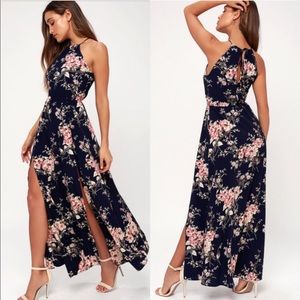 Lulu’s Feel the Music navy floral maxi dress
